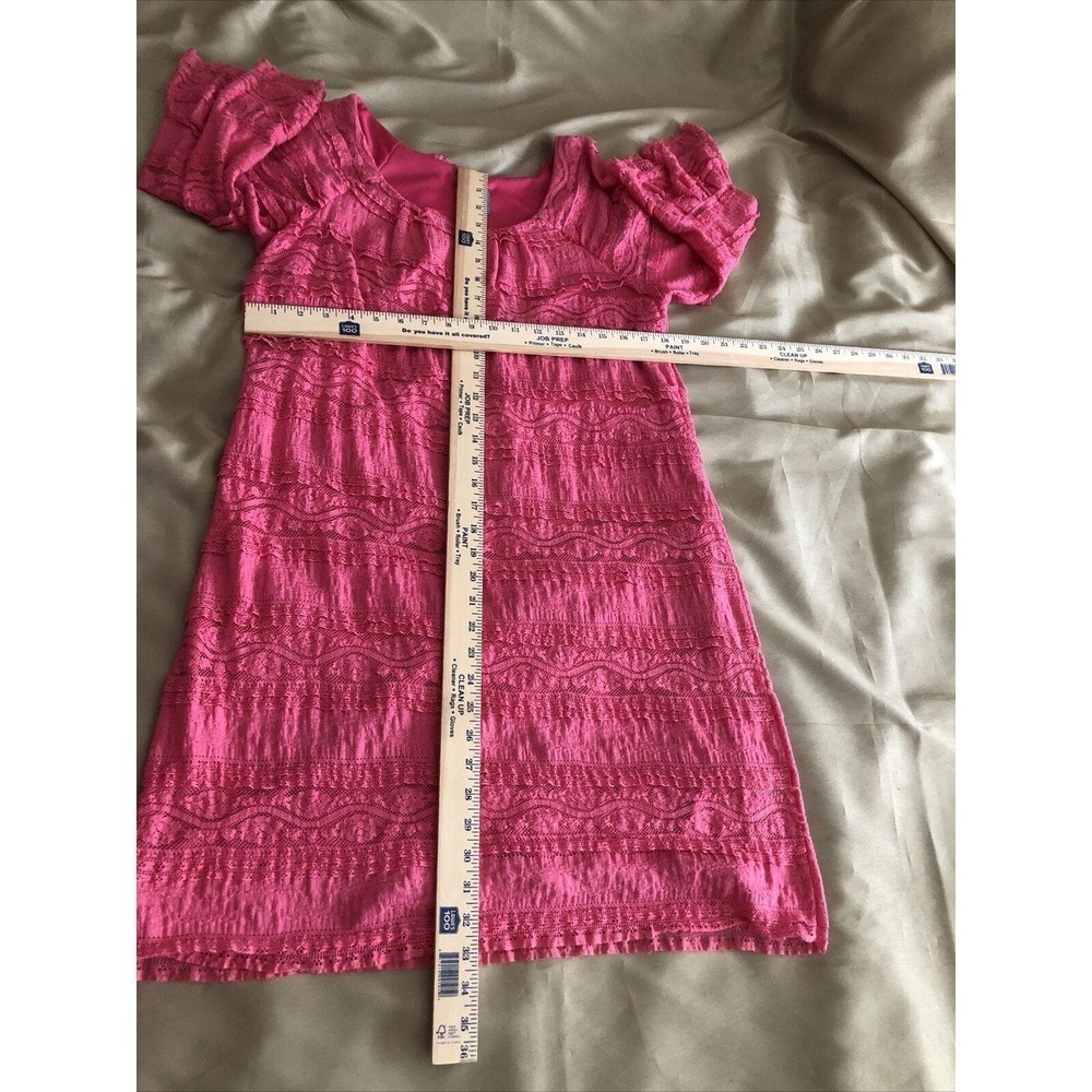 Rabbit Rabbit Rabbit Designs 3/4 Ruffled Sleeves Sheath Dress Size 14 Lace Pink - Picture 12 of 13